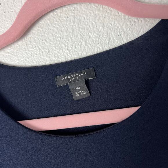 Ann Taylor Petite Navy Asymmetrical Flounce Hem Dress Size 10P Sleeveless Work - Picture 11 of 13